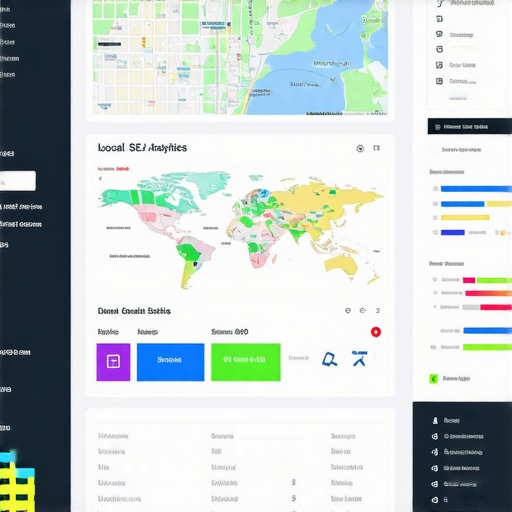 Futuristic digital dashboard showcasing local SEO analytics and maps data