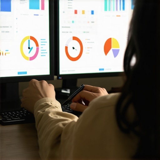 Effective Local SEO Dashboard Management Person reviewing local SEO KPIs on a digital dashboard with analytics charts.
