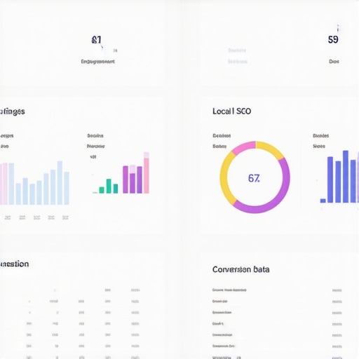 Screenshot of a local SEO analytics dashboard with rankings, clicks, and engagement metrics.