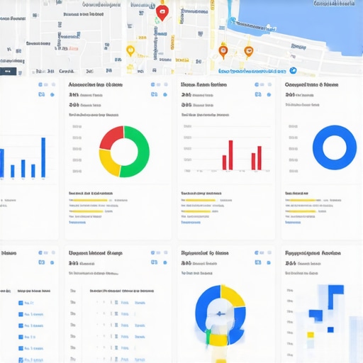 Screenshot of a comprehensive Google Maps analytics dashboard with charts and metrics.
