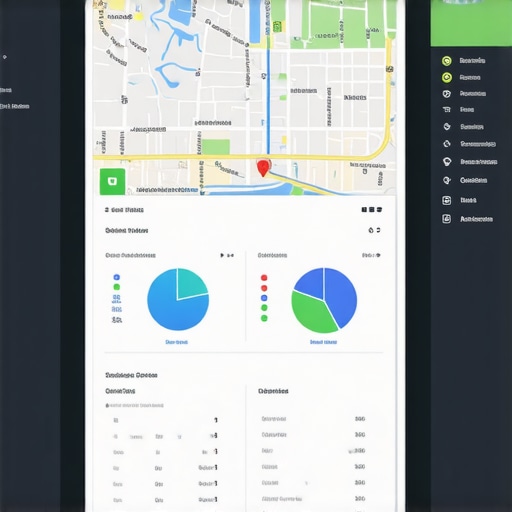 Screenshot of Google Maps analytics dashboard with heatmaps, KPIs, and search data