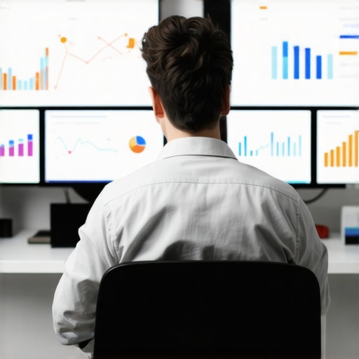 Advanced SEO Dashboard Analysis Digital marketer reviewing local SEO KPIs on computer screens