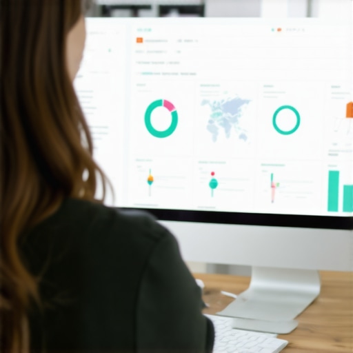 Analyzing Local SEO Data Person reviewing SEO dashboards with maps and chart analytics.