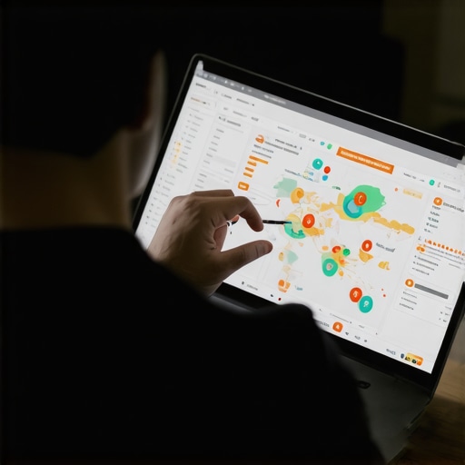 Analyzing Local SEO Data Business owner reviewing maps and analytics for local SEO insights.