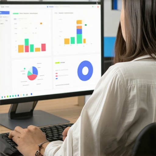 Consistent SEO Tool Maintenance Person analyzing SEO analytics dashboards on a computer screen for long-term local SEO success.
