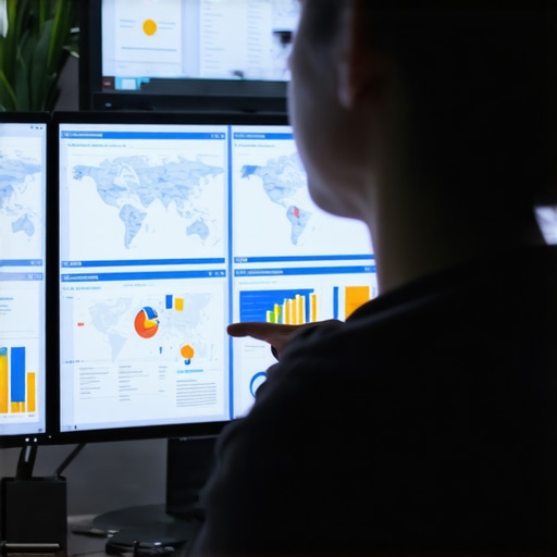 Person analyzing local SEO dashboards and maps analytics on a computer screen.