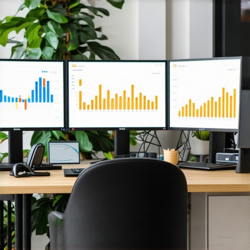 Effective SEO Dashboard Setup in a Modern Office Workspace with multiple screens showing local SEO analytics and maps data