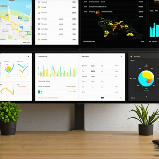 A computer screen showing charts, graphs, and maps analytics for local SEO performance.