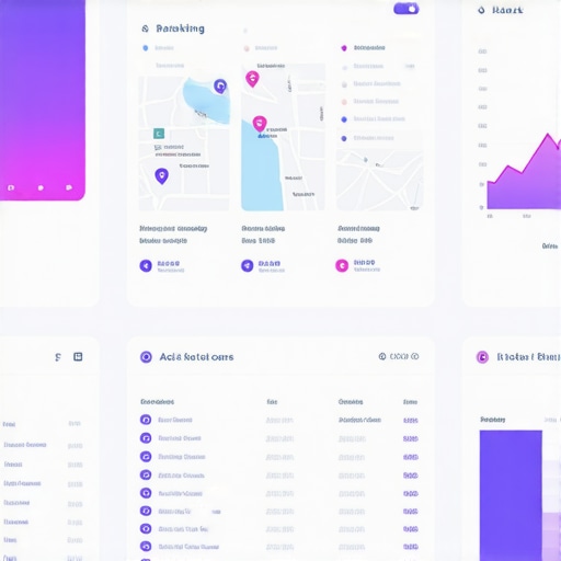Screenshot of a comprehensive SEO KPI dashboard showing maps analytics, rankings, and performance metrics