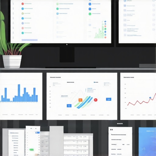 Person managing multiple SEO analytics dashboards on computers, representing ongoing local SEO tool upkeep.