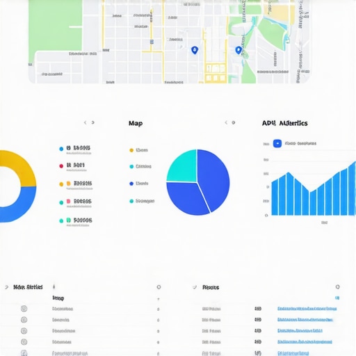 A detailed dashboard displaying geo-fencing, maps analytics, and KPI metrics for local SEO tracking.
