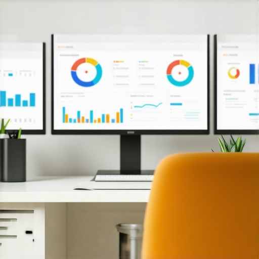 SEO Analytics Dashboard Setup A modern office desk with screens showing various SEO and analytics data charts, representing ongoing tool maintenance.