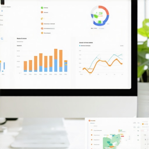 Optimized SEO Dashboard in Use Person analyzing local SEO metrics on a digital dashboard with maps and graphs.