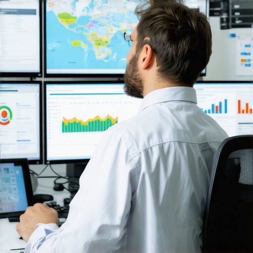 Person working on maps analytics and SEO dashboards at a desk