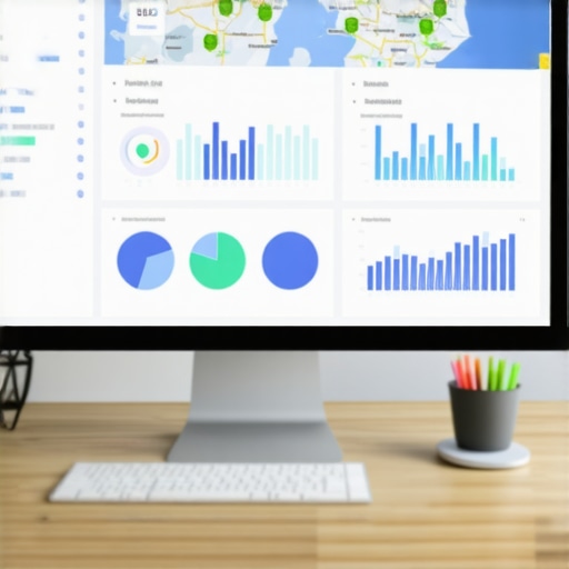 Screen showing various SEO, maps, and ranking analytics dashboards.