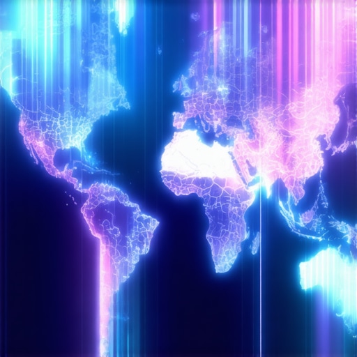 Illustration of layered maps with various overlays indicating competitors and user behavior analysis.