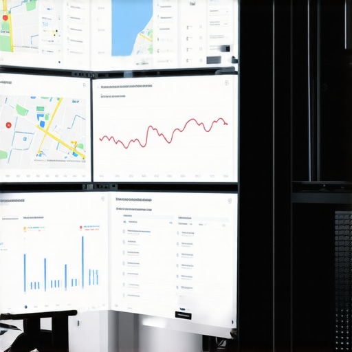 A desk setup with monitors showing maps analytics, ranking data, and SEO dashboards emphasizing ongoing tools maintenance.